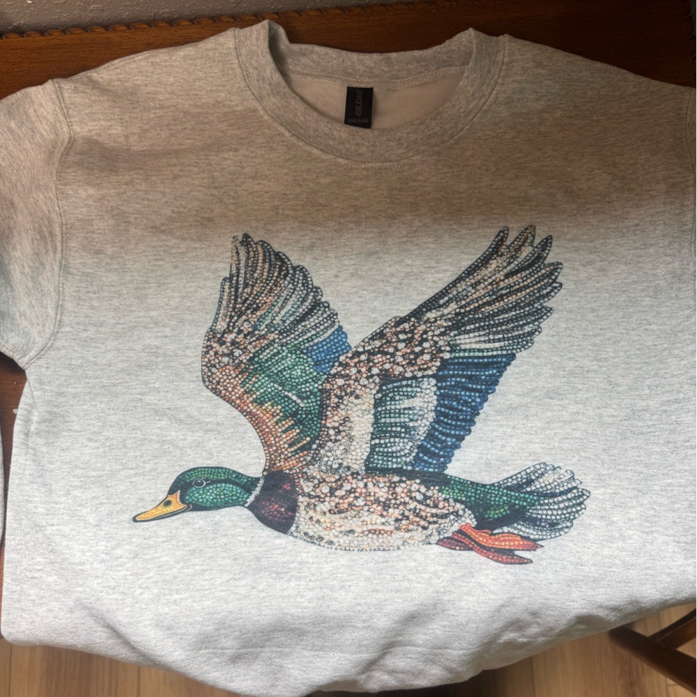 Gray Sweatshirt with Colorful Bird Design